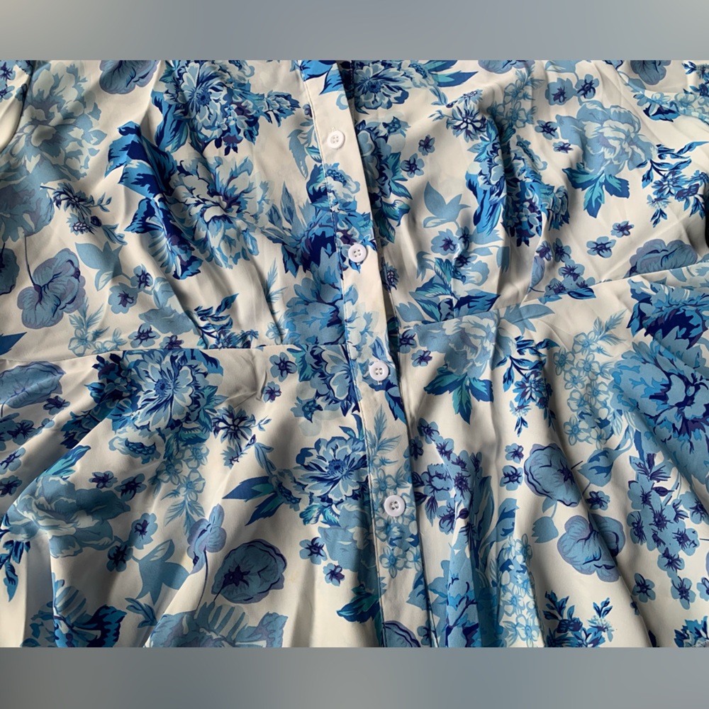Women's Plus Size Floral Flounce Long Sleeve Button Front Peplum Blouse Top  1XL - Picture 7 of 7